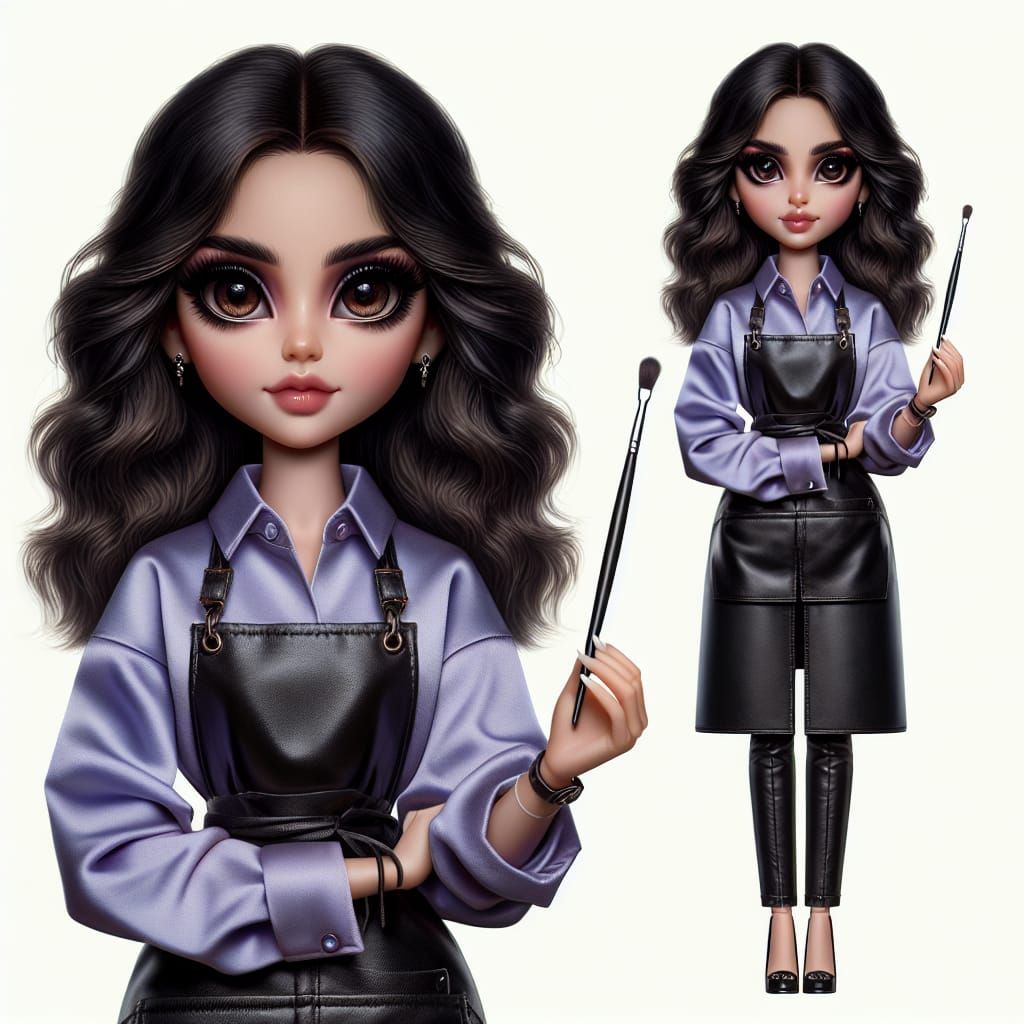 Fashion Doll Stylist with Makeup Brush in Matte Painting Sty...