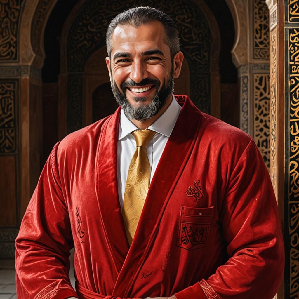 Elegant Bearded Man in Red Robe, Impressionist Oil Painting