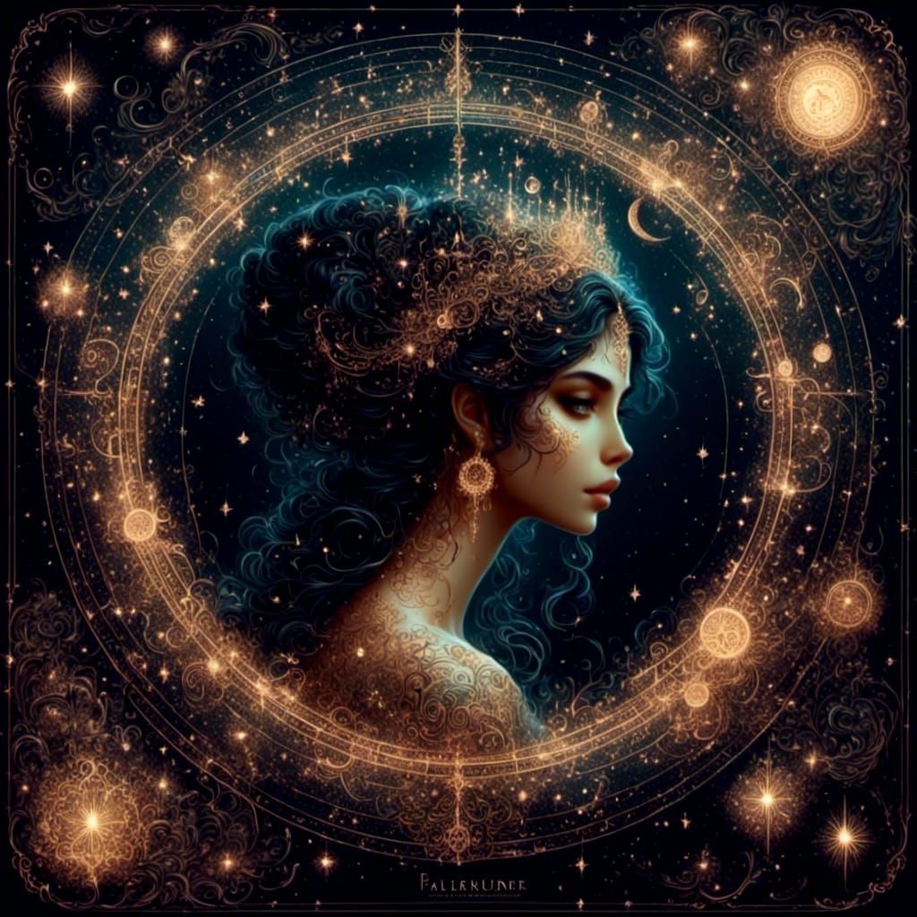 Constellation Cat in Art Nouveau Style