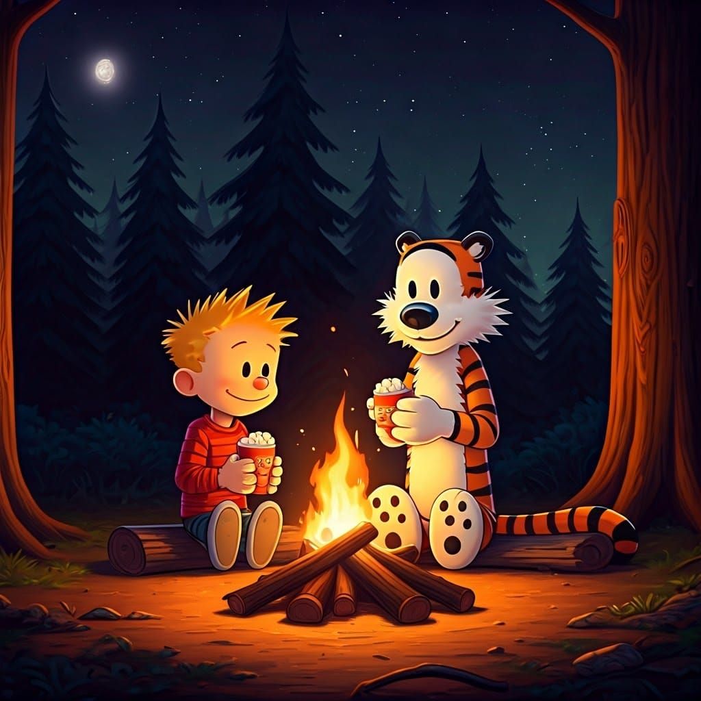 Hyperrealistic Anime-Inspired Portrait of Calvin and Hobbes...