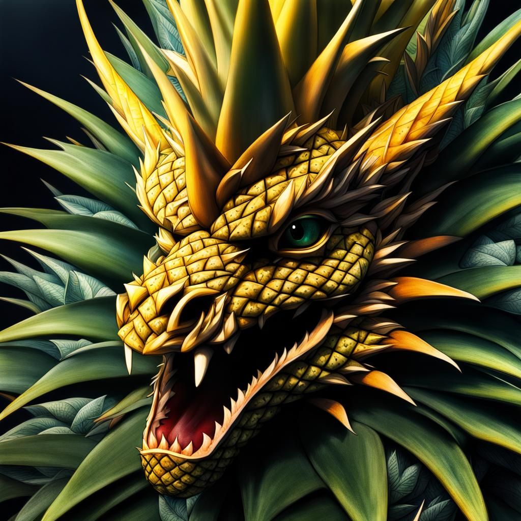 Hyperrealistic Pineapple Dragon in HDR
