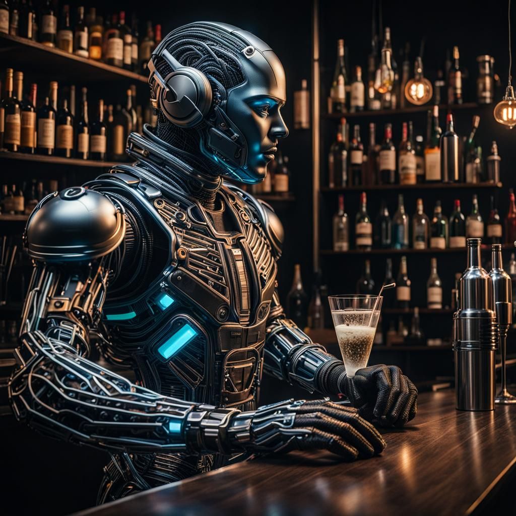 Cyborg Bartender Formed of Silk Wire