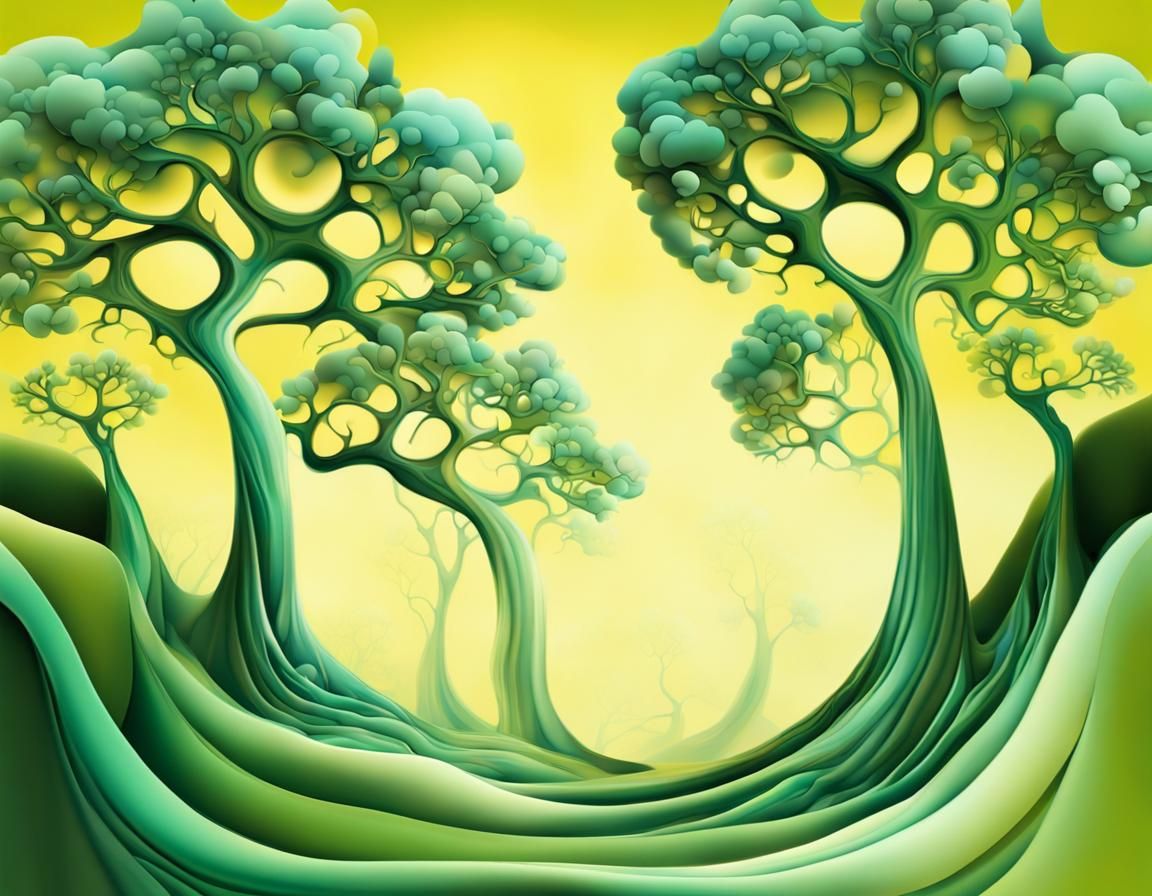 Spring Trees with Fractal Elements as Surreal Art