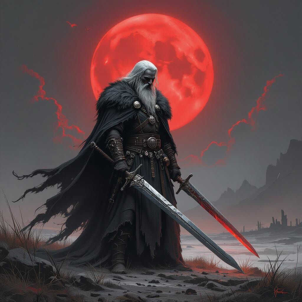 Ghostly Viking Warrior on Desolate Battlefield