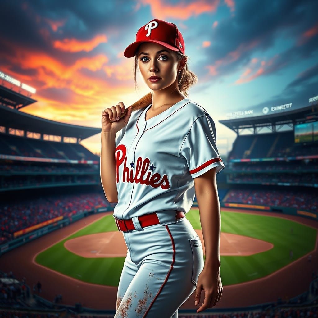 Jennifer Lawrence as a Phillies Baseball Star in Dynamic Sta...