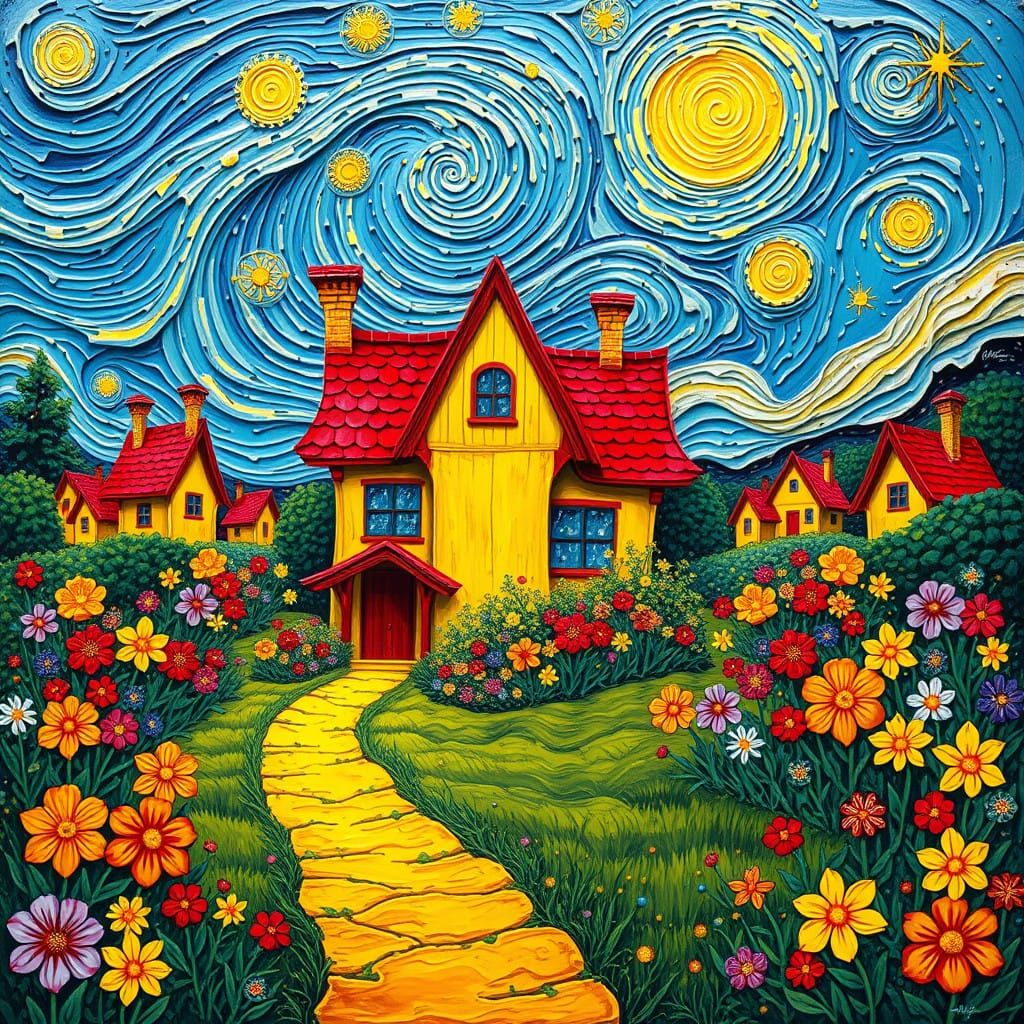 Whimsical Fairytale House in Vibrant Impasto Style