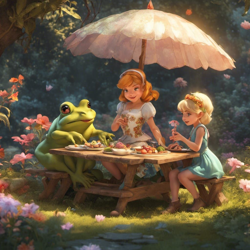 Thumbelina and Tinkerbell's Toad Picnic: Art Nouveau Style