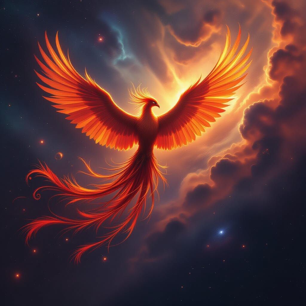 Majestic Phoenix Soars Through Cosmic Nebula