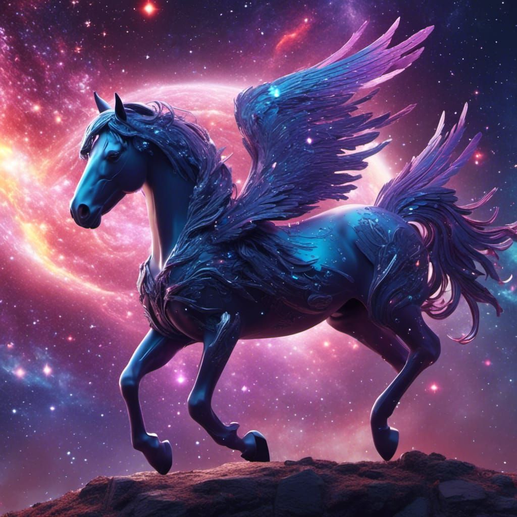Winged Galaxy Horse in Detailed Digital Painting