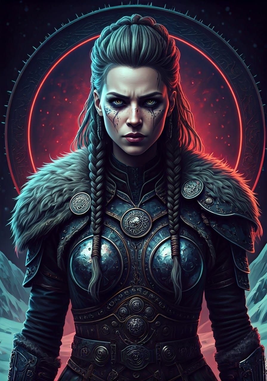 Cyberpunk Barbarian Woman in Frozen Arctic Landscape