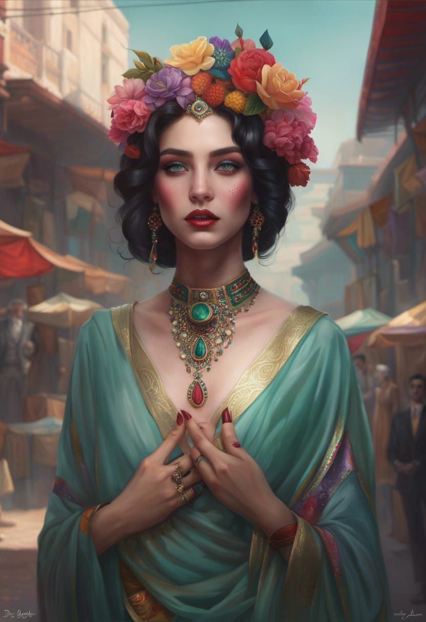 Psychedelic Bazaar Goddess with Dramatic Lighting