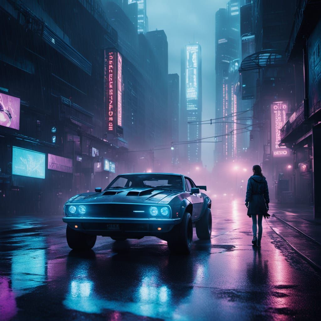 Cyberpunk Cityscape at Night, Moody and Gritty