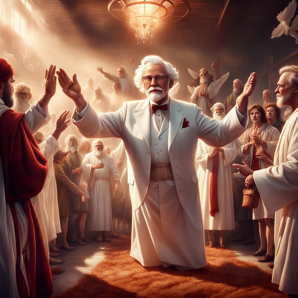 Colonel Sanders High-Fiving Jesus: A Digital Painting