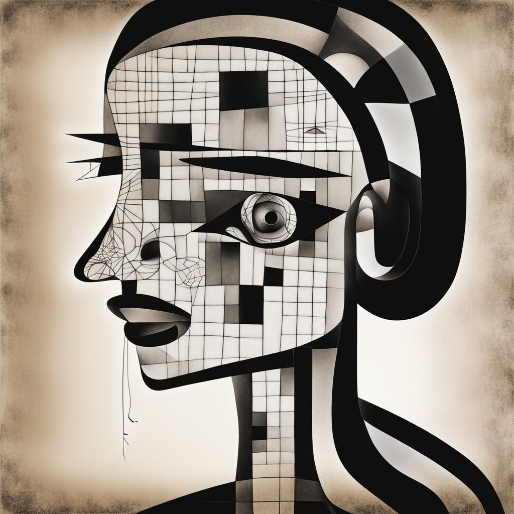 Eerie Ink Art Photogram of Crying Woman