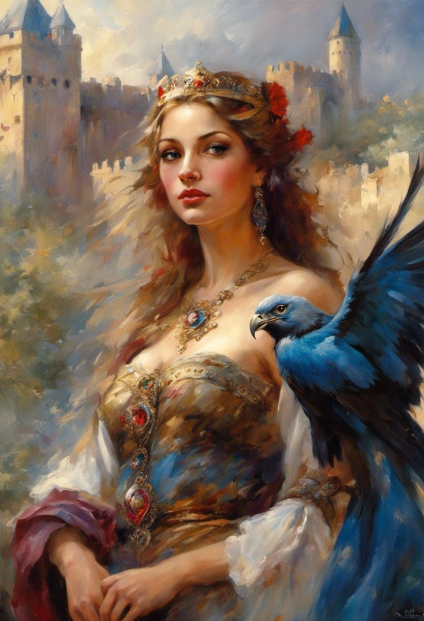 Medieval princess with falcon