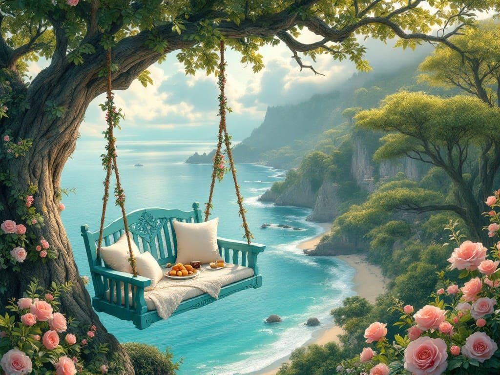 Whimsical Victorian Mansion with Turquoise Swing