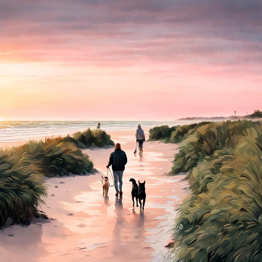 Pastel Sunset Beach Walk: Hyperrealistic HDR Image