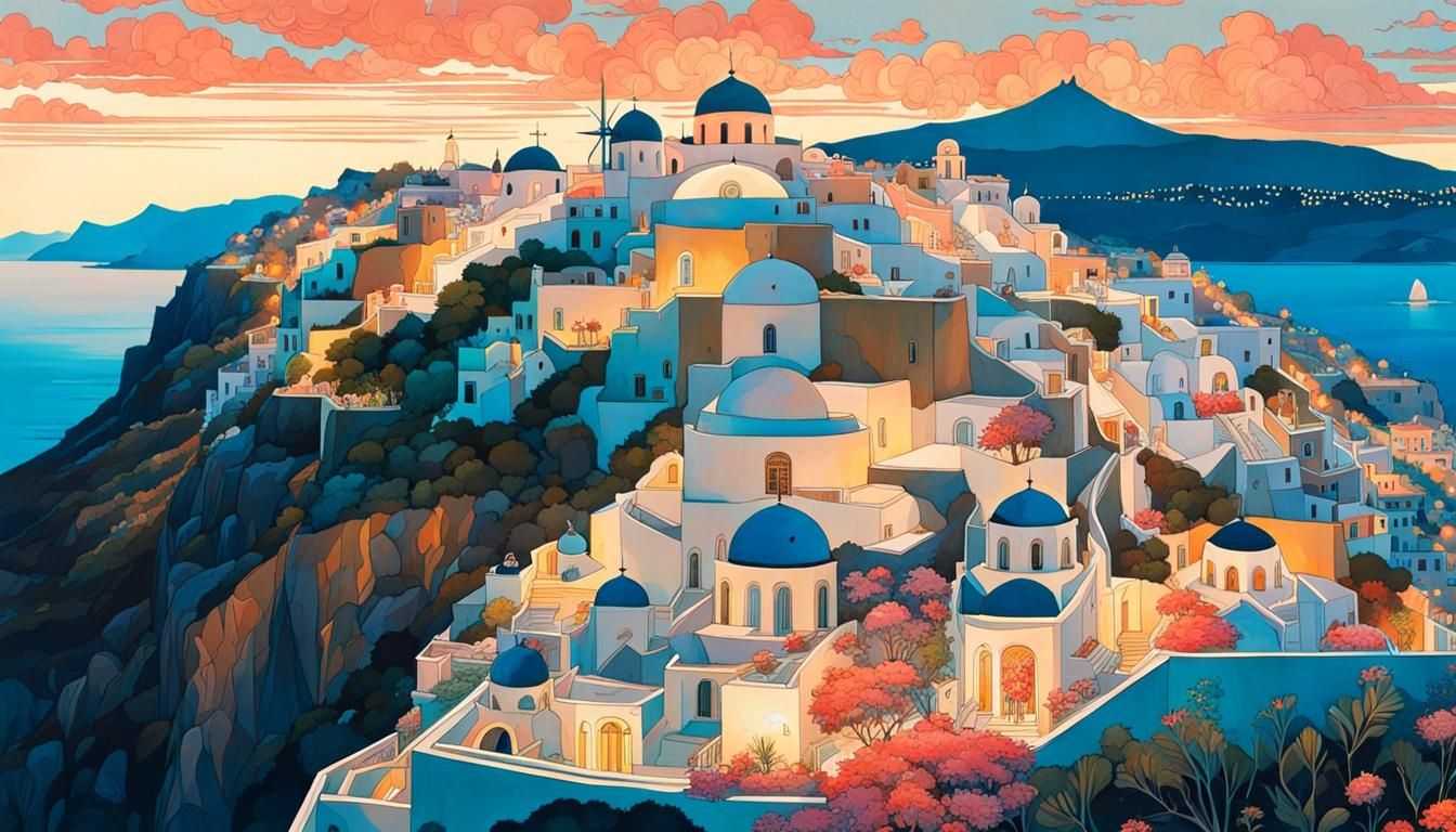 Santorini Greece: Breathtaking Mixed Media Art