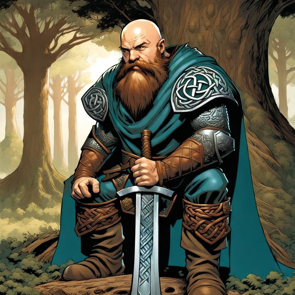Dwarven Cleric with Celtic Axe in Comic Art