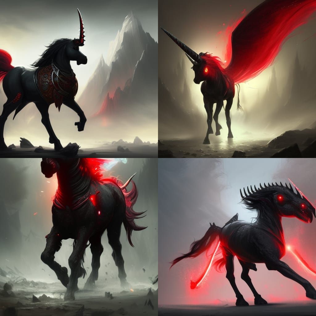 Dark Fantasy Black Unicorn with Razor Horn