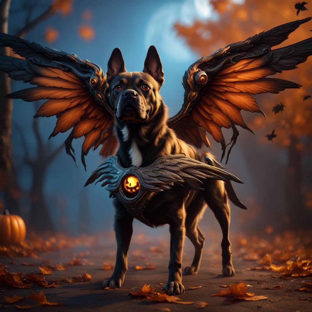 Halloween Dog with Wings: Detailed Matte Painting