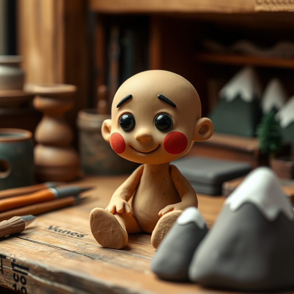 Charming Clay Man in Stop-Motion Animation Style
