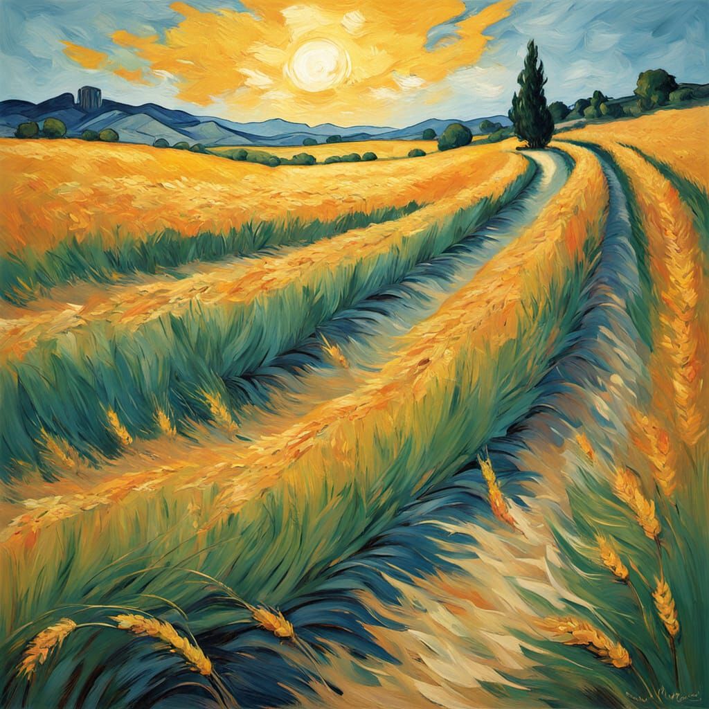 Golden Hills of Serenity in Expressive Oil Painting