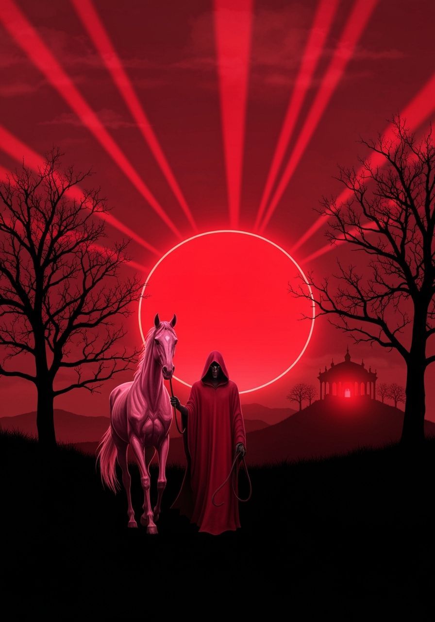 Crimson Rider: A Gothic, Surreal Vision in Red