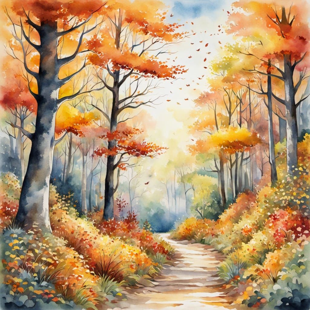 Autumn Forest in Watercolour Style