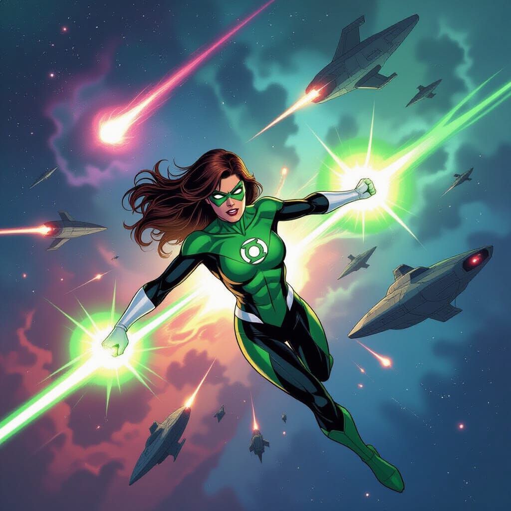 Green Lantern Jessica Cruz in Space Battle with Haley's Come...
