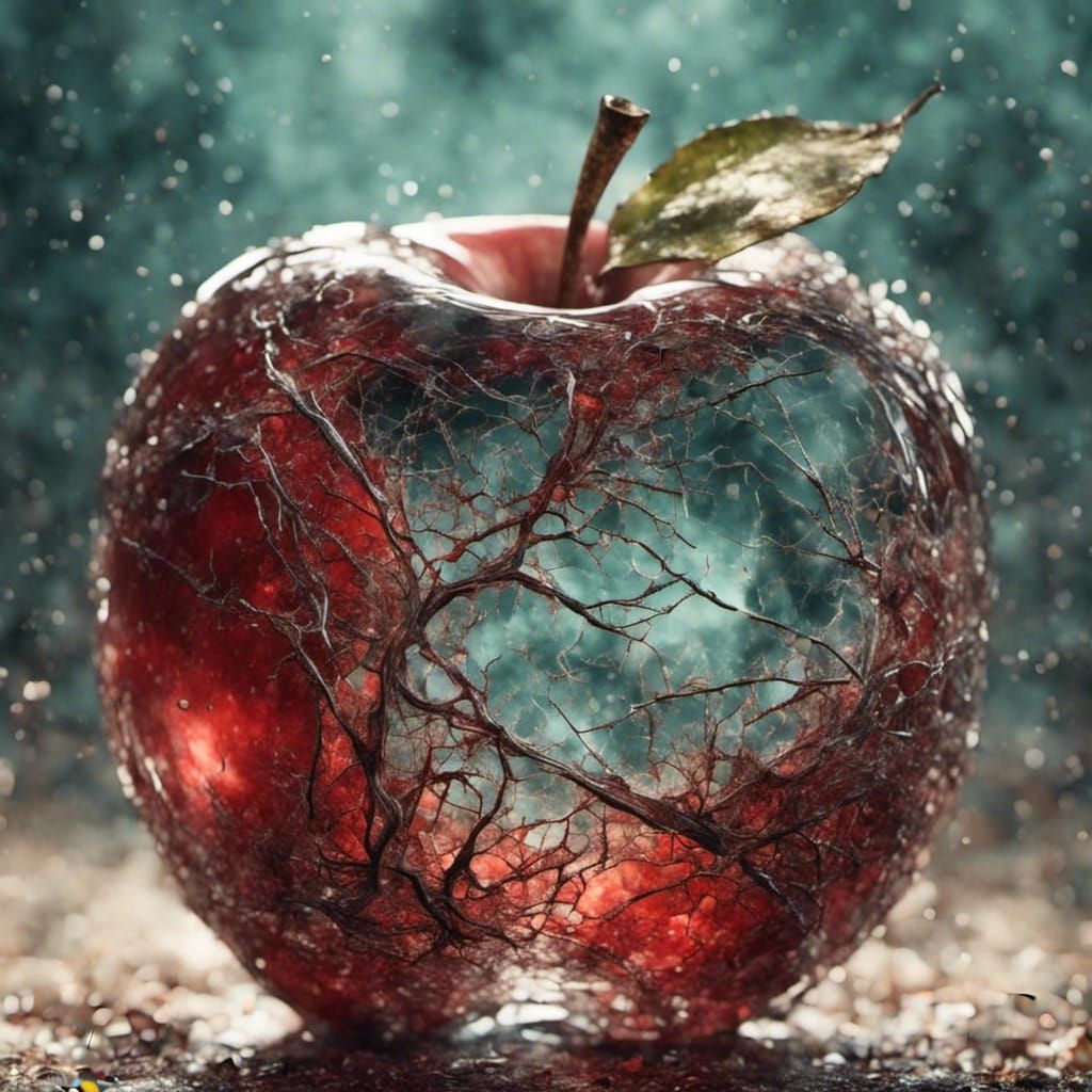Cracked Glass Apple: Surreal Digital Art