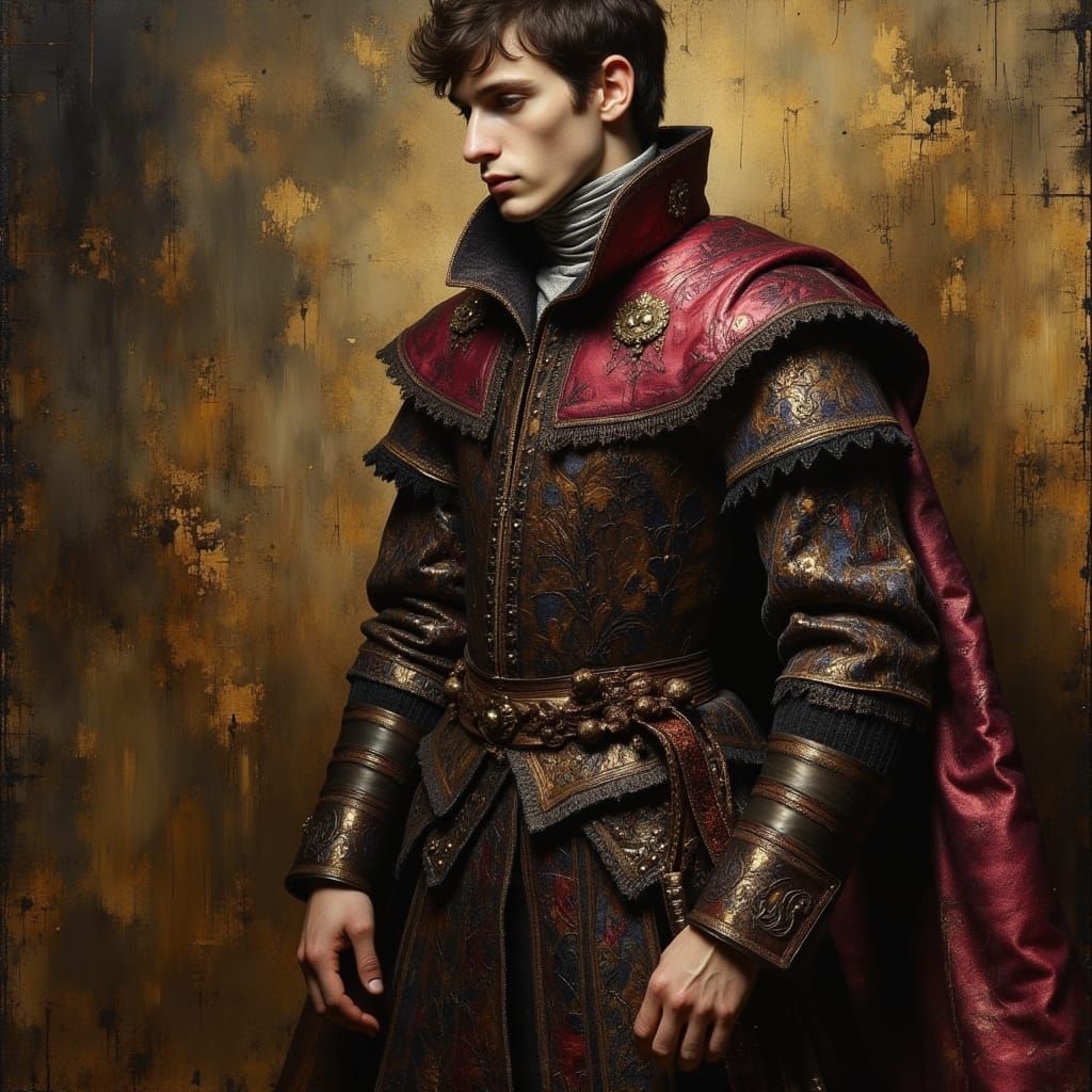Dashing Young Hero in Luxurious Dark Attire, Painted in the ...