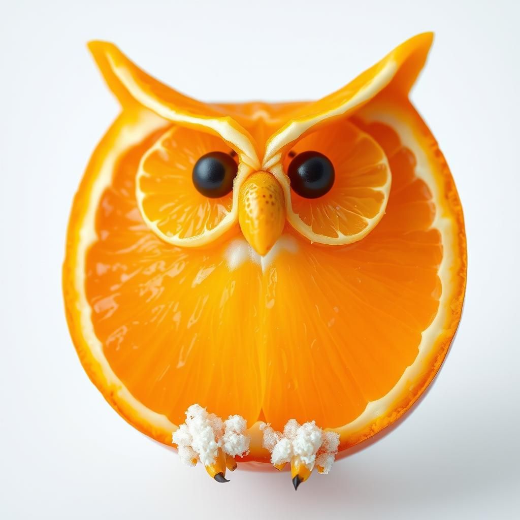 Orange Owl Sculpture: Hyper-Realistic Macro Photography
