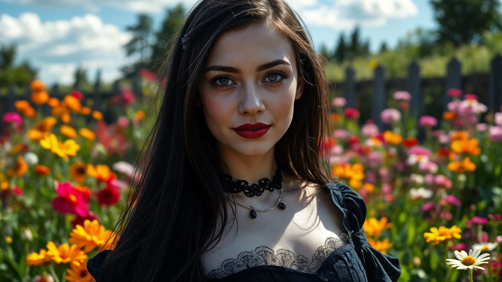 Gothic Woman in Summer Garden, Professional Photography