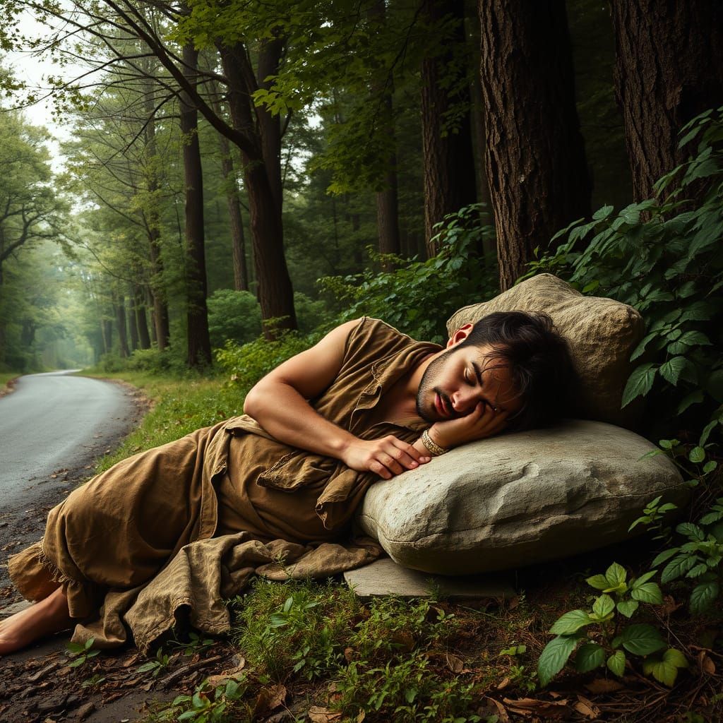 Man in Forest Slumber, Earthy Tones
