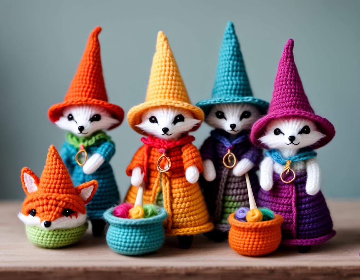 Rainbow Kawaii Foxes Practice Witchcraft in Dollhouse