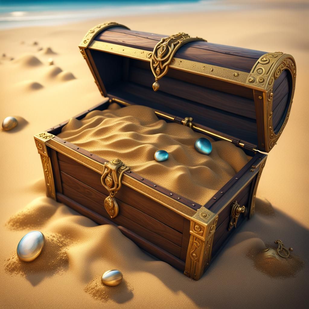 Treasure Chest Spilled on Golden Sand Beach