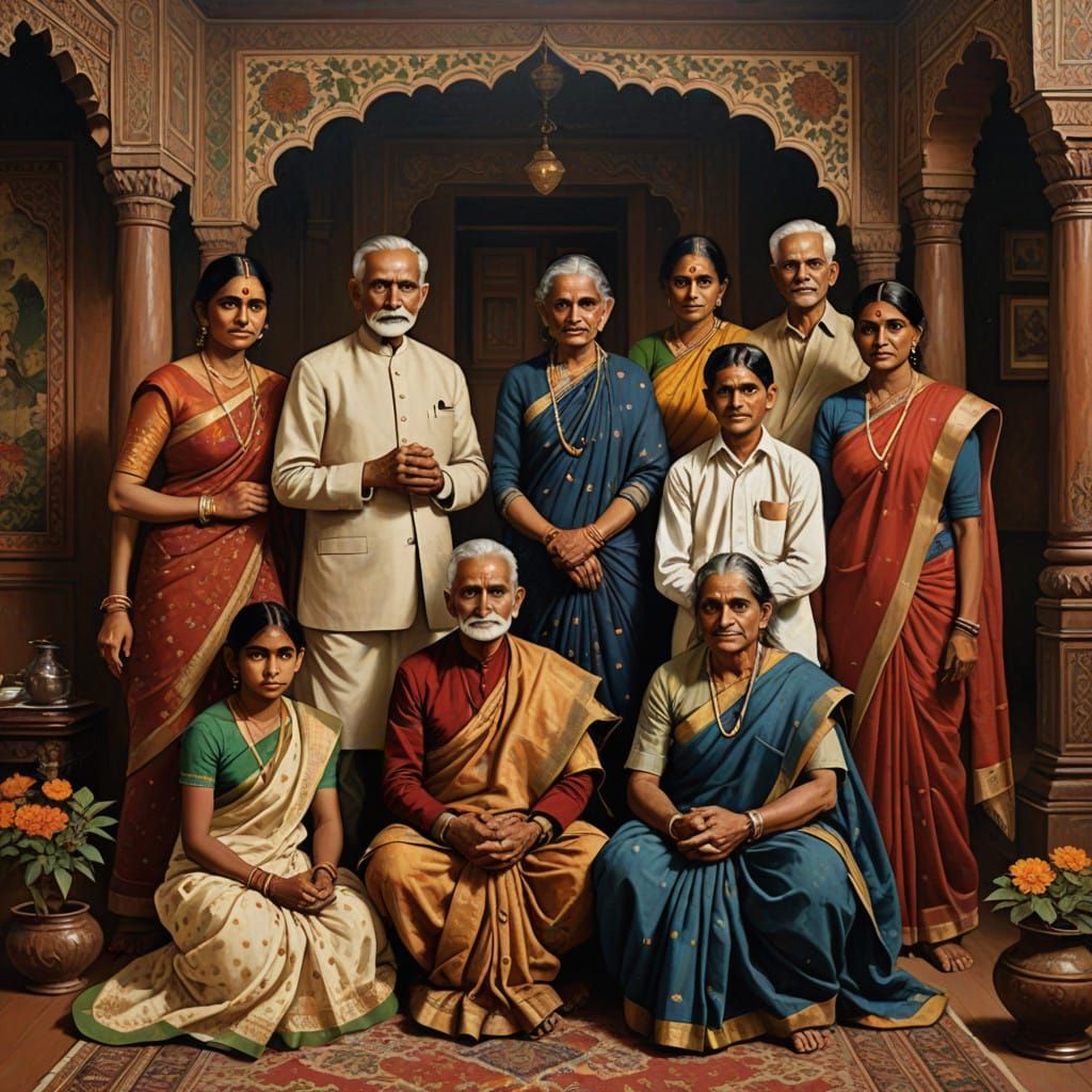 Indian Family Unity in Vibrant Traditional Setting