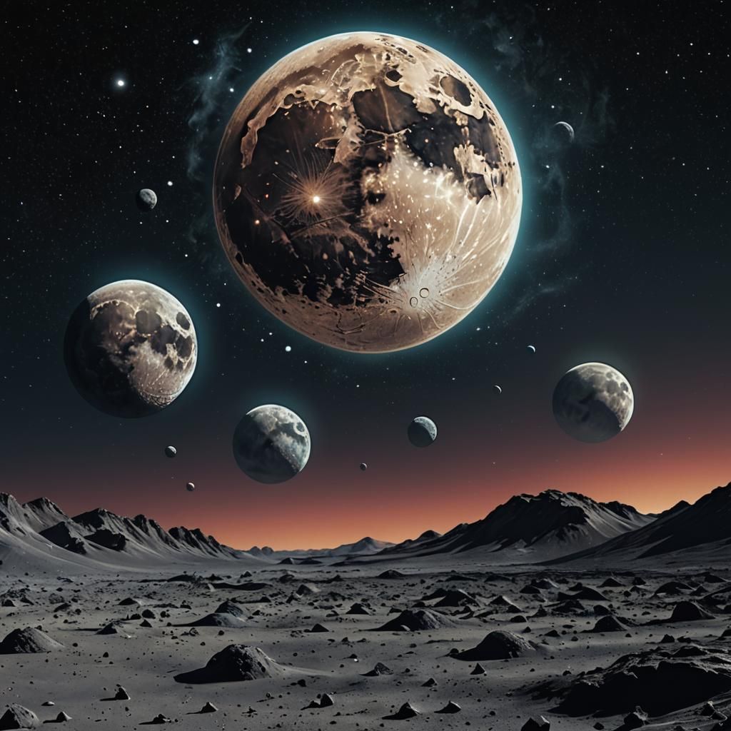 Four Moons Over Lunar Surface Concept Art