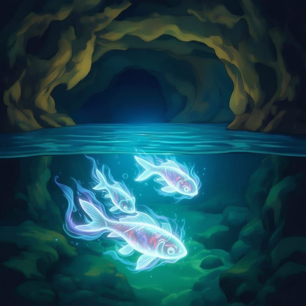 Underground Pool Illuminated by Spirit Koi
