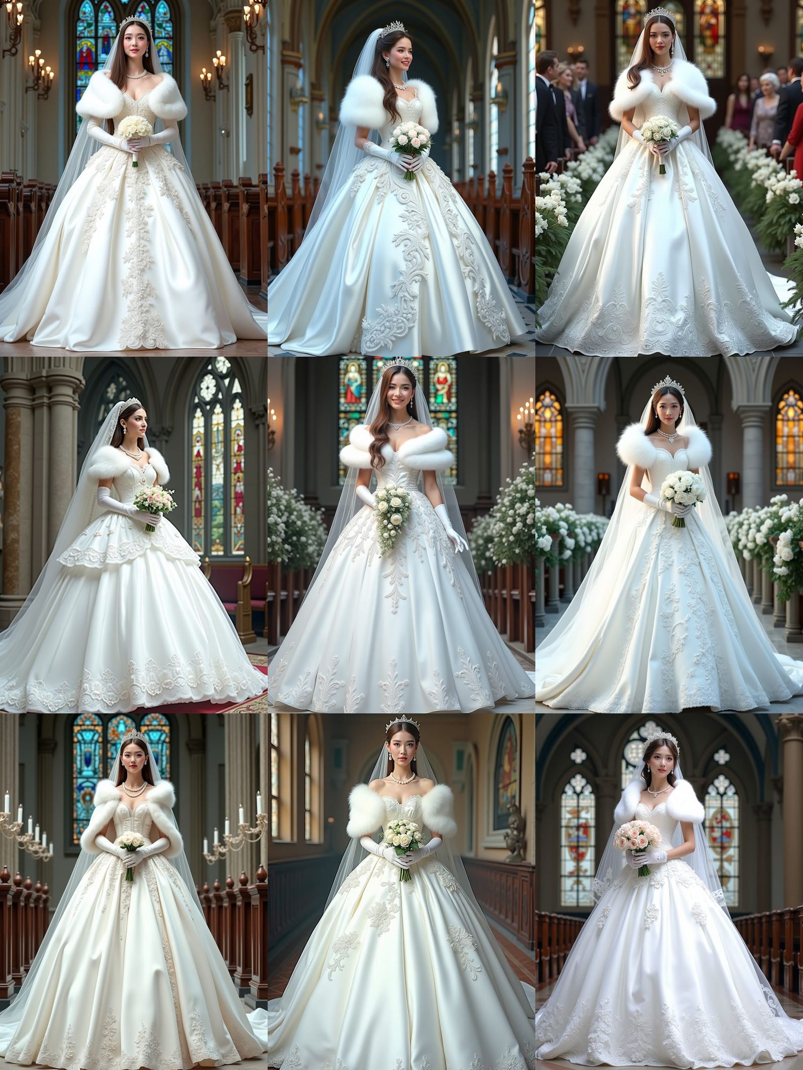 Bride in White Satin Gown, Detailed Matte Painting