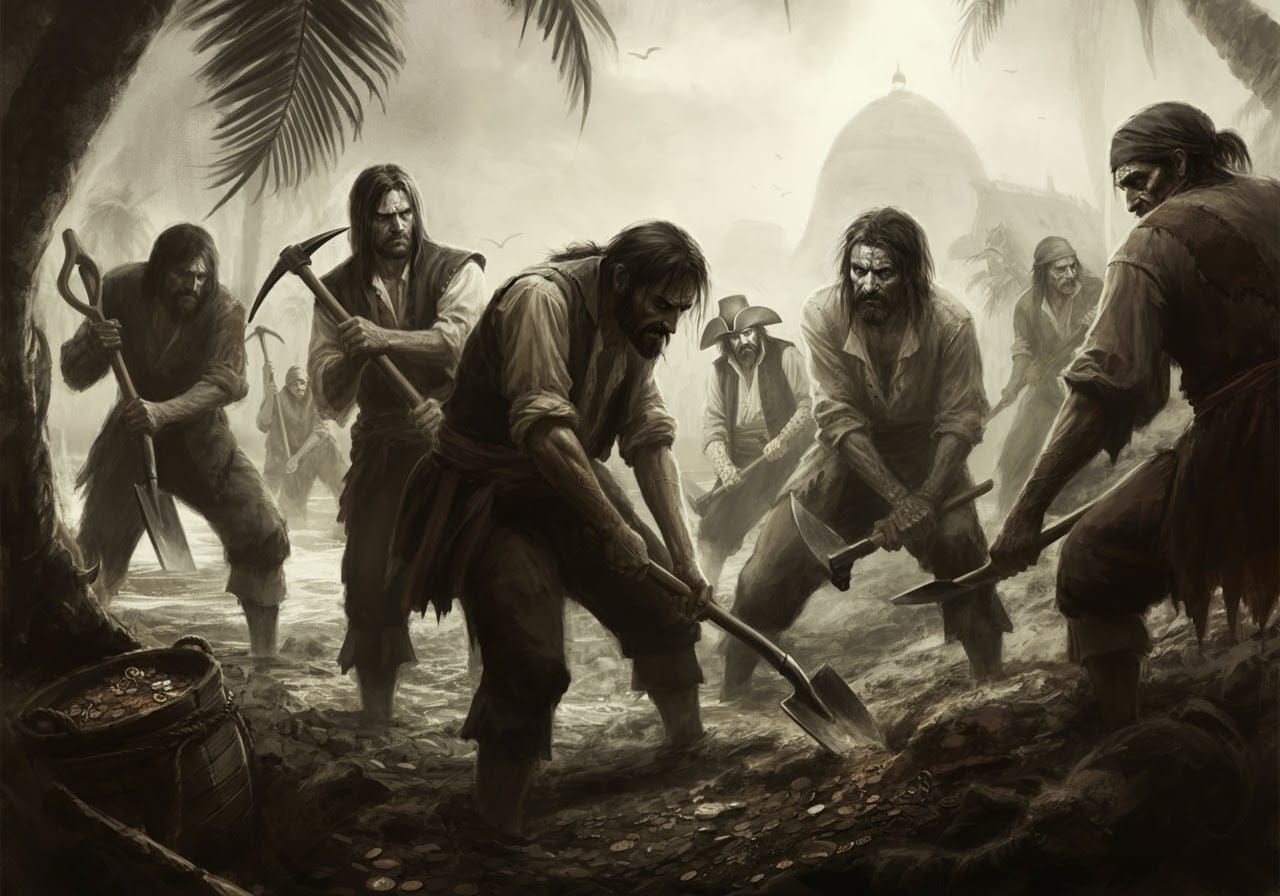 Pirates Digging for Treasure: Grim Fantasy Sketch