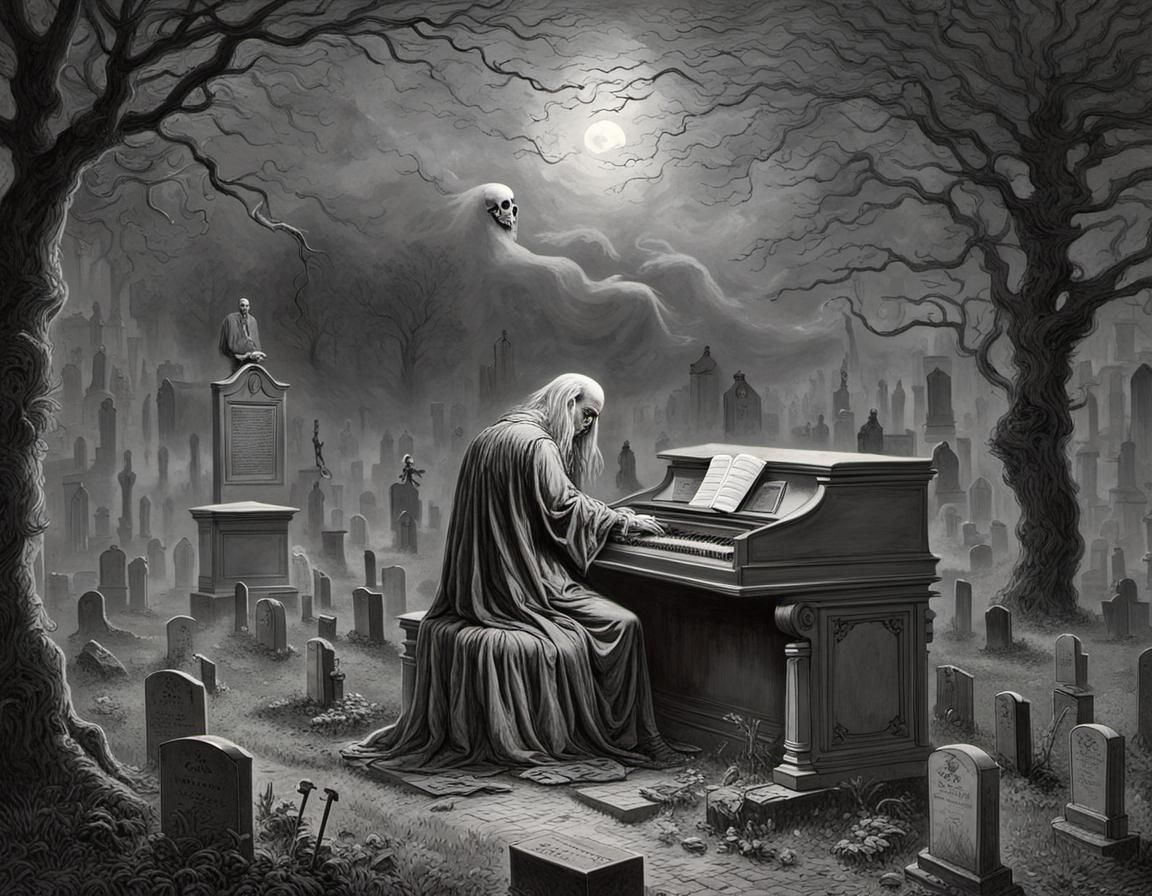 Mozart's Ghost Plays Keyboard in Cemetery