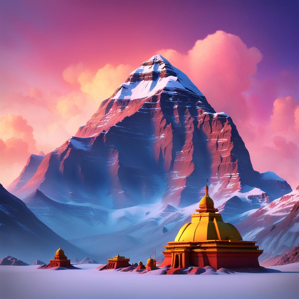 Mount Kailash in Brightly Colored 3D Art