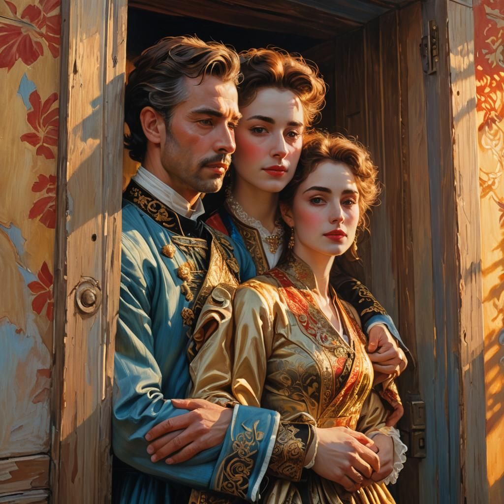 Golden Embrace: Portrait in Oil Painting Style