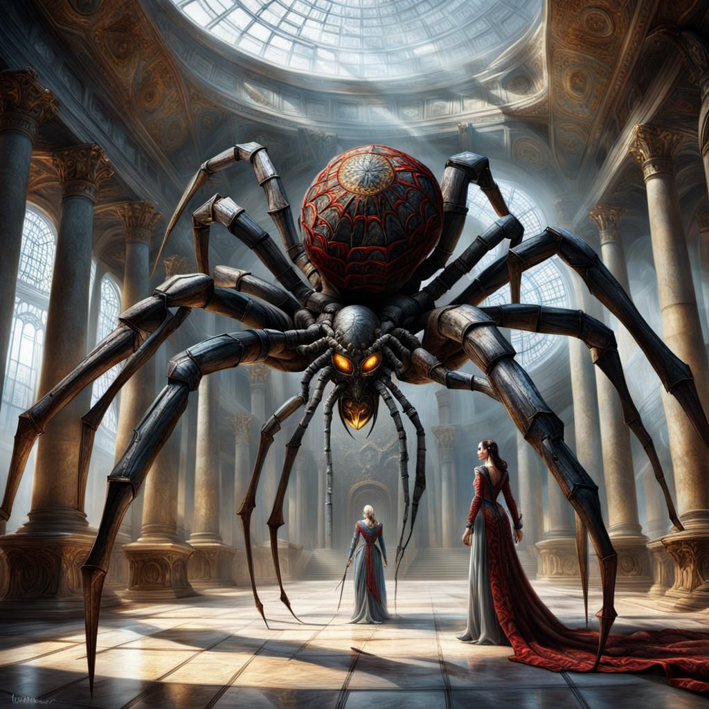 Arachne Weaving Contest with Athena: Fantasy Art