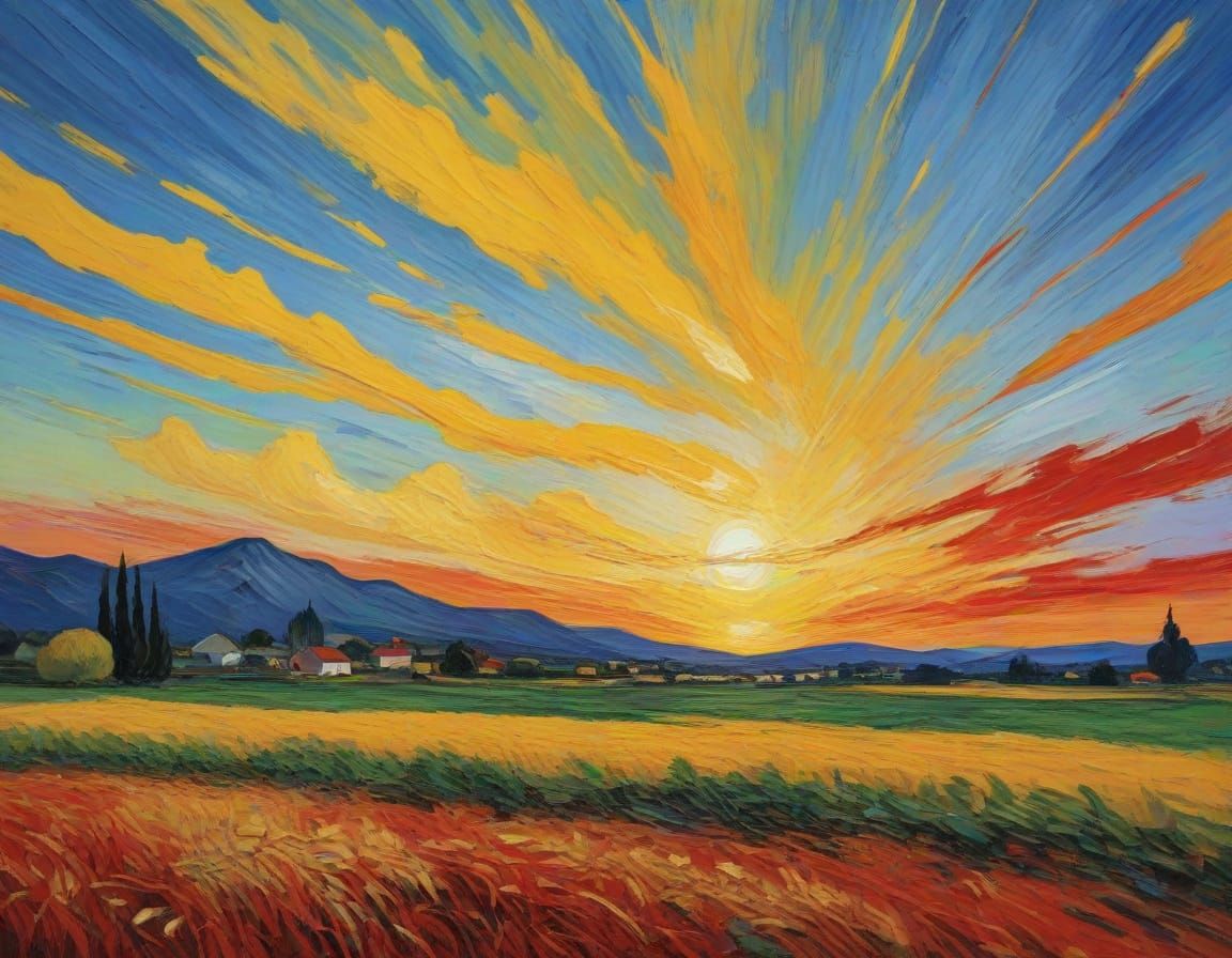 Impasto Sunset Masterpiece with Expressive Brushstrokes
