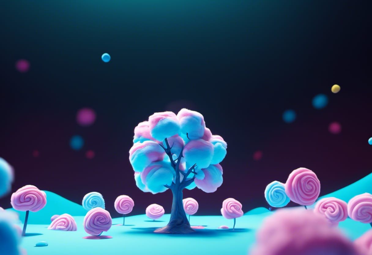 Cotton Candy Tree in Candy Land: Pixar-Style 3D Art