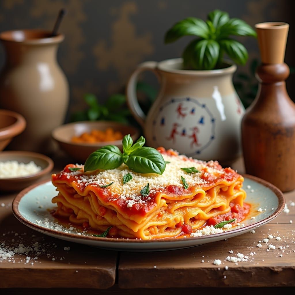 Appetizing Chicken Lasagna in Italian Food Photography Style