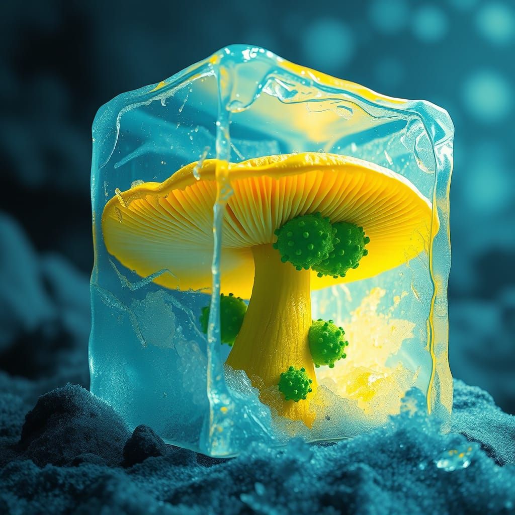 Ethereal Ice-Encased Fungus in Hyper-Detailed Fantasy Style